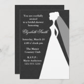 ブラックダマスクパターンブライダルシャワー 招待状 (正面/裏面)