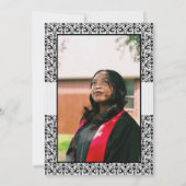 ブラックダマスクパターン写真卒業招待状 招待状 (裏面)