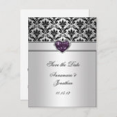 ブラックダマスクパープルジュエルハートシルバー Save The Da 案内ポストカード (正面/裏面)