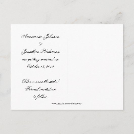 ブラックダマスクパープルジュエルハートシルバー Save The Da 案内ポストカード (裏面)