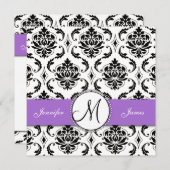 ブラックダマスクパープル結婚式招待状 招待状 (正面/裏面)