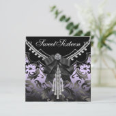 ブラックダマスクパープルSweet sixteenパーティー 招待状 (スタンド正面)