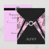 ブラックダマスクピンクエレガントブラックRSVP 出欠カード (正面/裏面)