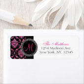 ブラックダマスクピンクグリッターモノグラム ラベル (インサイチュ)