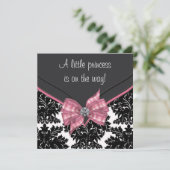 ブラックダマスクピンクボウプリンセスベビーシャワー 招待状 (スタンド正面)