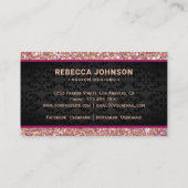 ブラックダマスクフェイクバラ金ゴールドグリッターピンククラウン 名刺 (裏面)