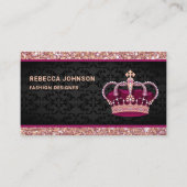 ブラックダマスクフェイクバラ金ゴールドグリッターピンククラウン 名刺 (正面)