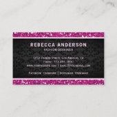 ブラックダマスクフェイクホットピンクグリッター王室のクラウン 名刺 (裏面)