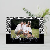 ブラックダマスクフォイルホリデーカード 箔シーズンカード (立ち正面)