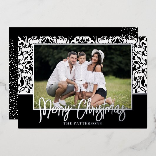 ブラックダマスクフォイルホリデーカード 箔シーズンカード (正面/裏面)