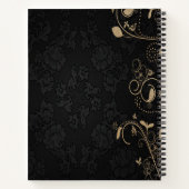 ブラックダマスクフローラ金ゴールドグリッター ノートブック (裏面)
