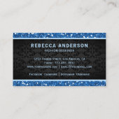 ブラックダマスクブルーフェイクグリッター王室のクラウン 名刺 (裏面)