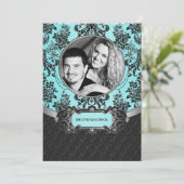 ブラックダマスクブルー結婚式招待状 招待状 (スタンド正面)