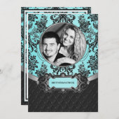 ブラックダマスクブルー結婚式招待状 招待状 (正面/裏面)