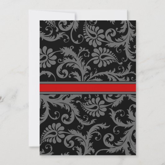 ブラックダマスクプラムハートRSVP結婚式招待状 招待状 (裏面)