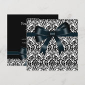 ブラックダマスクボウブラックタイパーティーイベントテンプレート 招待状 (正面/裏面)
