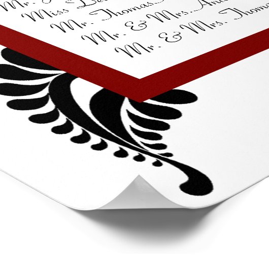 ブラックダマスクマルーンまたは任意の色のシーティングチャート ポスター (角)