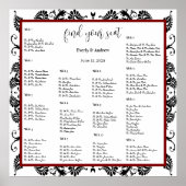 ブラックダマスクマルーンまたは任意の色のシーティングチャート ポスター (正面)