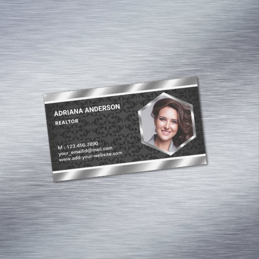 ブラックダマスクメタリックエステ実在ートフォト不動産仲介業者 マグネット名刺 (インサイチュ)