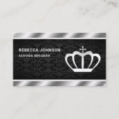 ブラックダマスクメタリックスチールシルバーのクラウン 名刺 (正面)