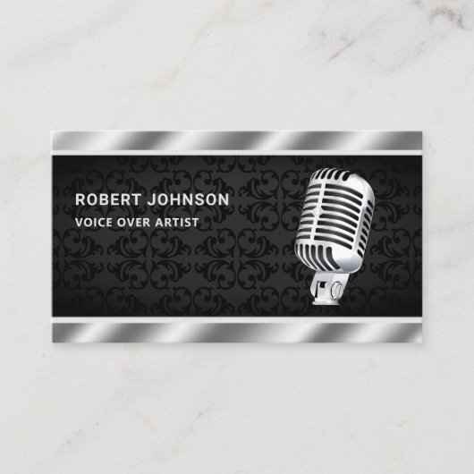 ブラックダマスクメタリックマイクの声オーバーのアーティスト 名刺 (正面)