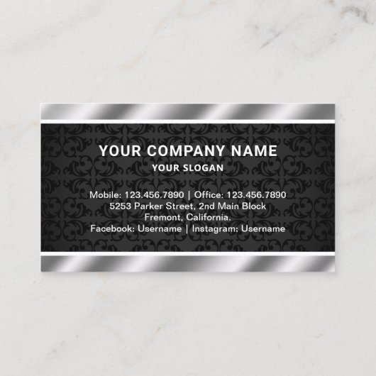 ブラックダマスクメタリック実在エステート写真不動産仲介業者 名刺 (裏面)