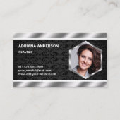 ブラックダマスクメタリック実在エステート写真不動産仲介業者 名刺 (正面)