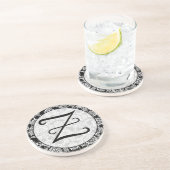 ブラックダマスクモノグラムパーソナライズされたコースター コースター (側面)