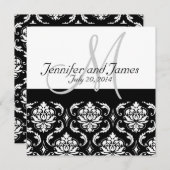 ブラックダマスクモノグラム名結婚式招待状 招待状 (正面/裏面)