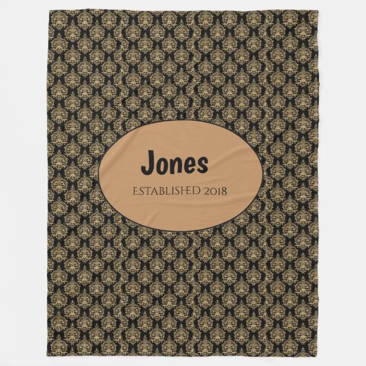 ブラックダマスクモノグラム フリースブランケット (正面)