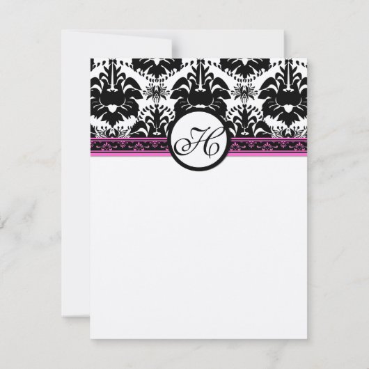 ブラックダマスクモノグラムRSVPメニュー付き返信 招待状 (裏面)