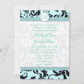 ブラックダマスクライトアクアブルー結婚式招待状 招待状 (正面)