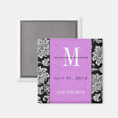 ブラックダマスクライトパープルモノグラム保存日 マグネット (正面/裏面)