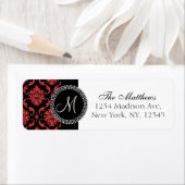 ブラックダマスクレッド印刷グリッター印刷モノグラム ラベル (インサイチュ)