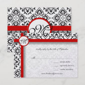 ブラックダマスク側縁どレッドト結婚リム 出欠カード (正面/裏面)