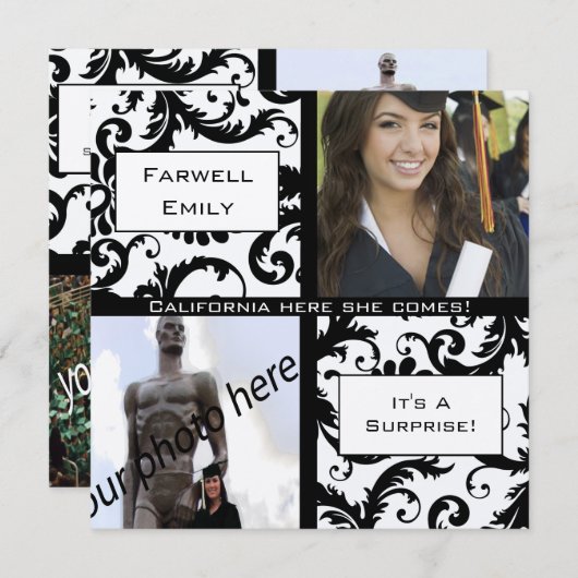 ブラックダマスク卒業送別招待状 招待状 (正面/裏面)