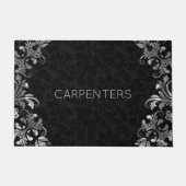 ブラックダマスク及びシルバーフローラレース ドアマット (正面)