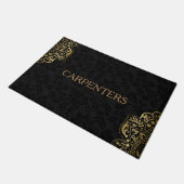 ブラックダマスク及び金ゴールドフローラレース ドアマット (アングル)