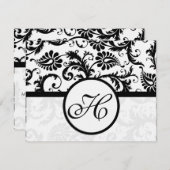 ブラックダマスク応答カード – マット側の文字 出欠カード (正面/裏面)