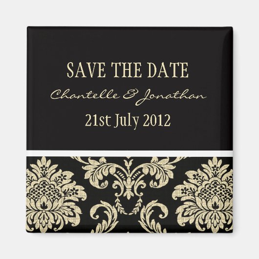 ブラックダマスク日付磁石を保存 マグネット (正面)