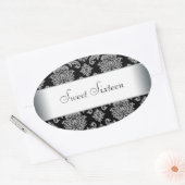 ブラックダマスク楕円封筒用シールラベル 楕円形シール (封筒)