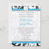 ブラックダマスク渦巻き明るいアクア浮き上がりトリム 招待状 (裏面)