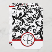 ブラックダマスク渦巻き赤いトリム結婚式招待状 招待状 (正面/裏面)