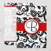 ブラックダマスク渦巻き赤いトリム結婚式招待状 招待状 (正面/裏面)