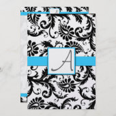 ブラックダマスク渦巻き軽明るいアクアトリム 招待状