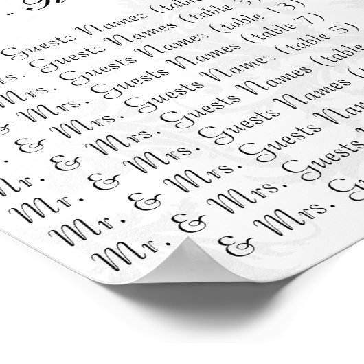 ブラックダマスク熱ピンクトリム座席表 ポスター (角)