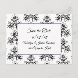 ブラックダマスク結婚式Save the Date Postcards ポストカード