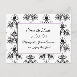 ブラックダマスク結婚式Save the Date Postcards ポストカード