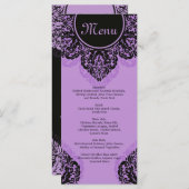 ブラックダマスク薄紫紫メニューラックカード メニュー (正面/裏面)