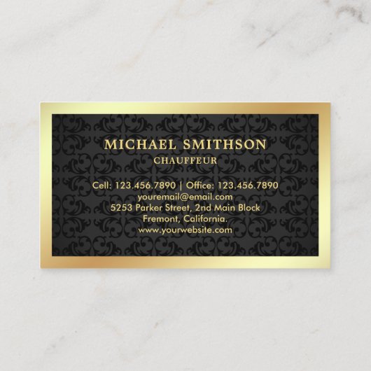 ブラックダマスク金ゴールドカープロフェッショナルショーファ 名刺 (裏面)